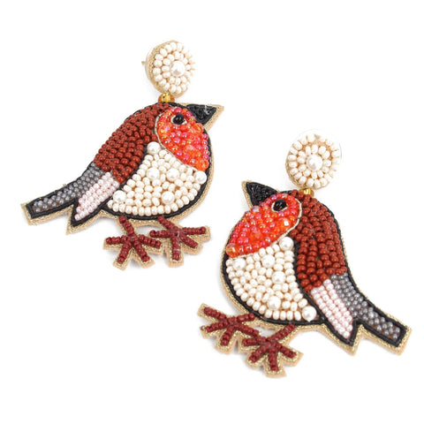 My Doris Hand Beaded Robin Stud Earrings