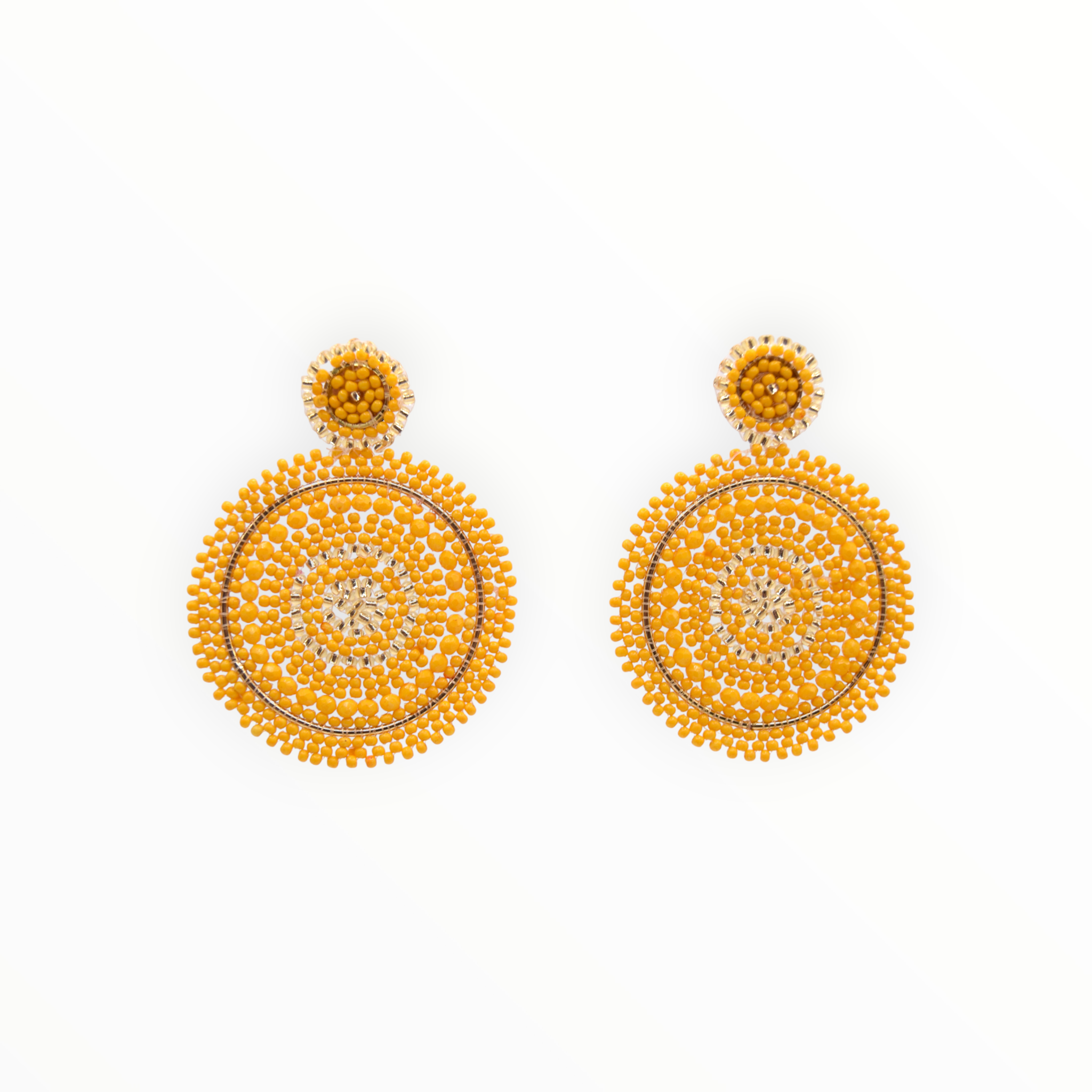 The Narratives Mustard Yellow Beaded Hoop Statement Earrings