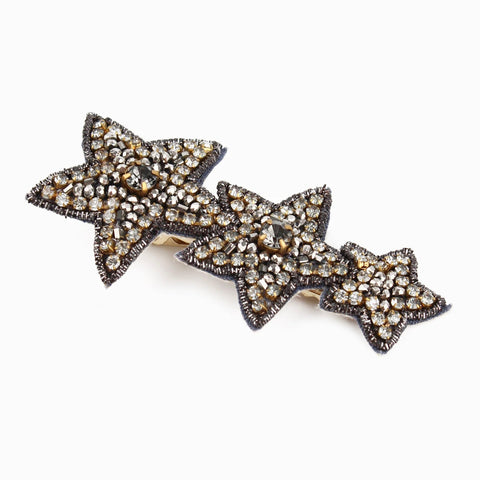 My Doris Hand Beaded Silver & Gunmetal Star Hair Slide