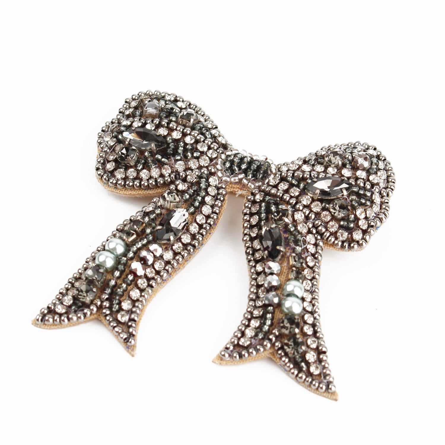 My Doris Hand Beaded Silver Bow Brooch