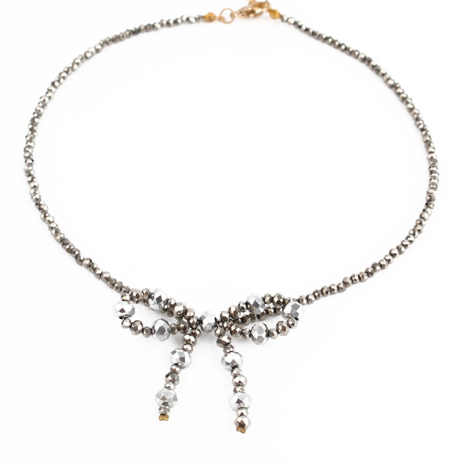 My Doris Hand Beaded Silver Bow Necklace