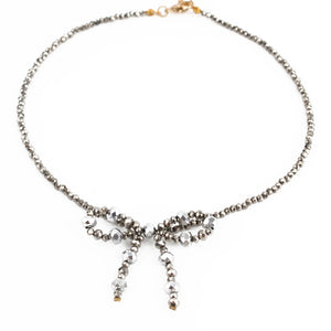 My Doris Hand Beaded Silver Bow Necklace