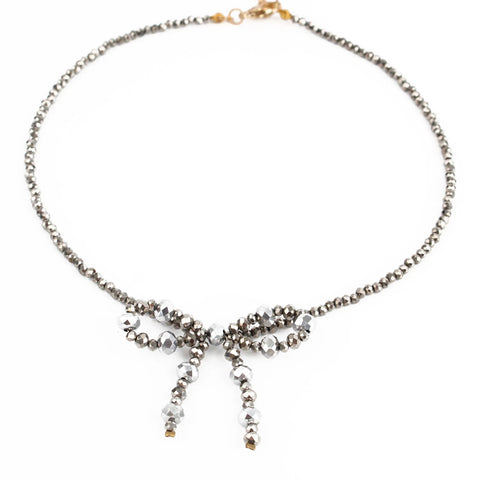 My Doris Hand Beaded Silver Bow Necklace