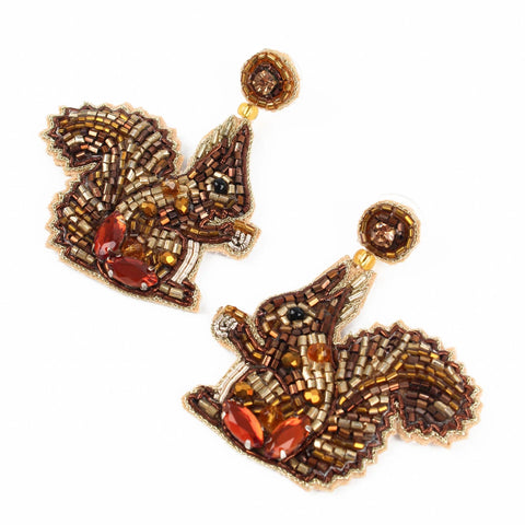 My Doris Hand Beaded Squirrel Stud Earrings