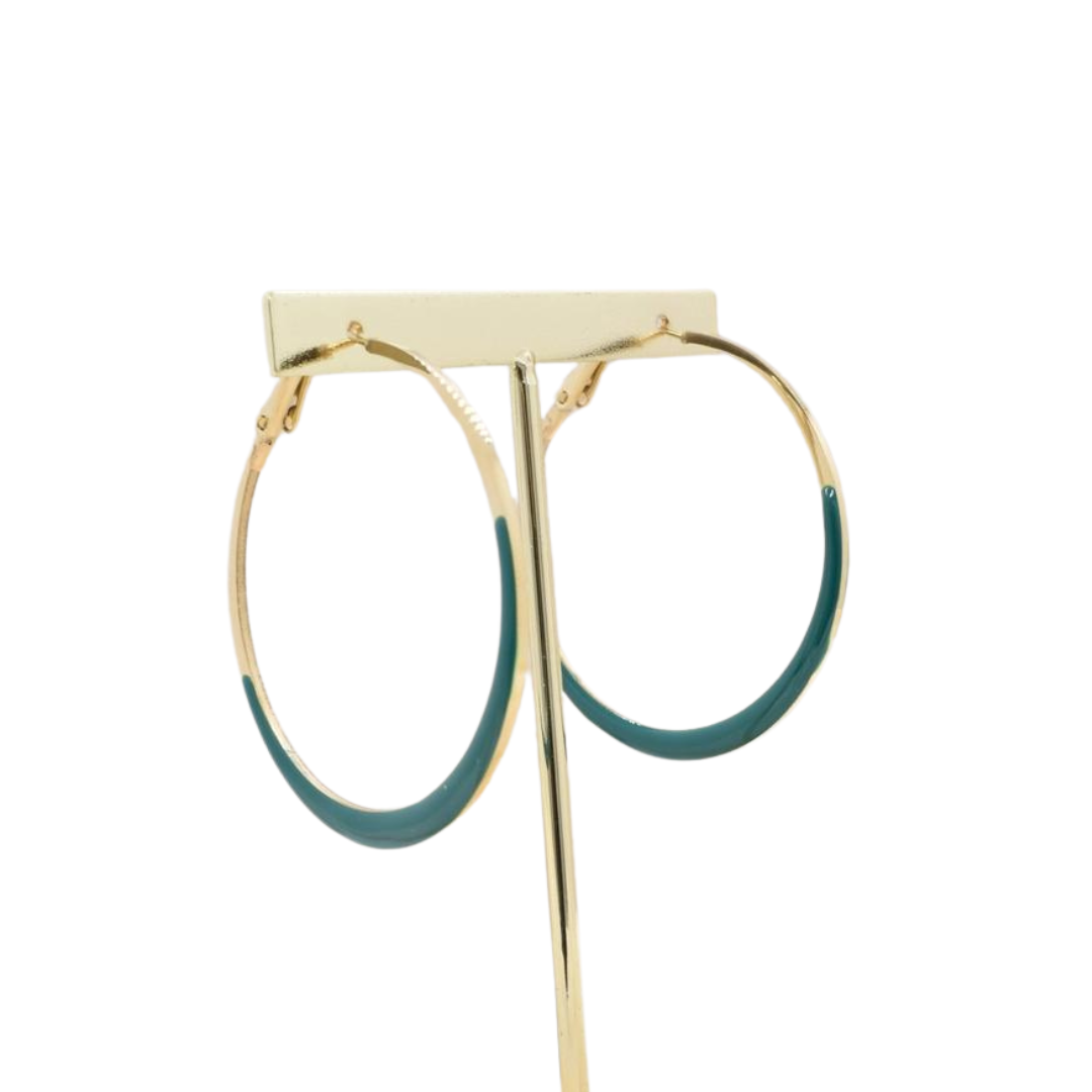 Kapyco Paris 46mm Green Enamel Creole Gold Hoop Earrings