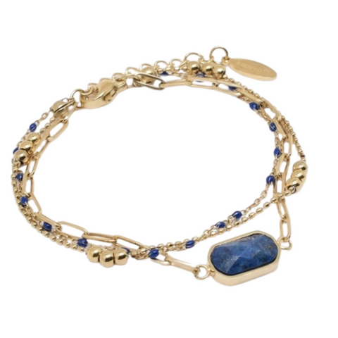 Kapyco Paris Lapis Lazuli Triple Row Gold Bracelet. S/M