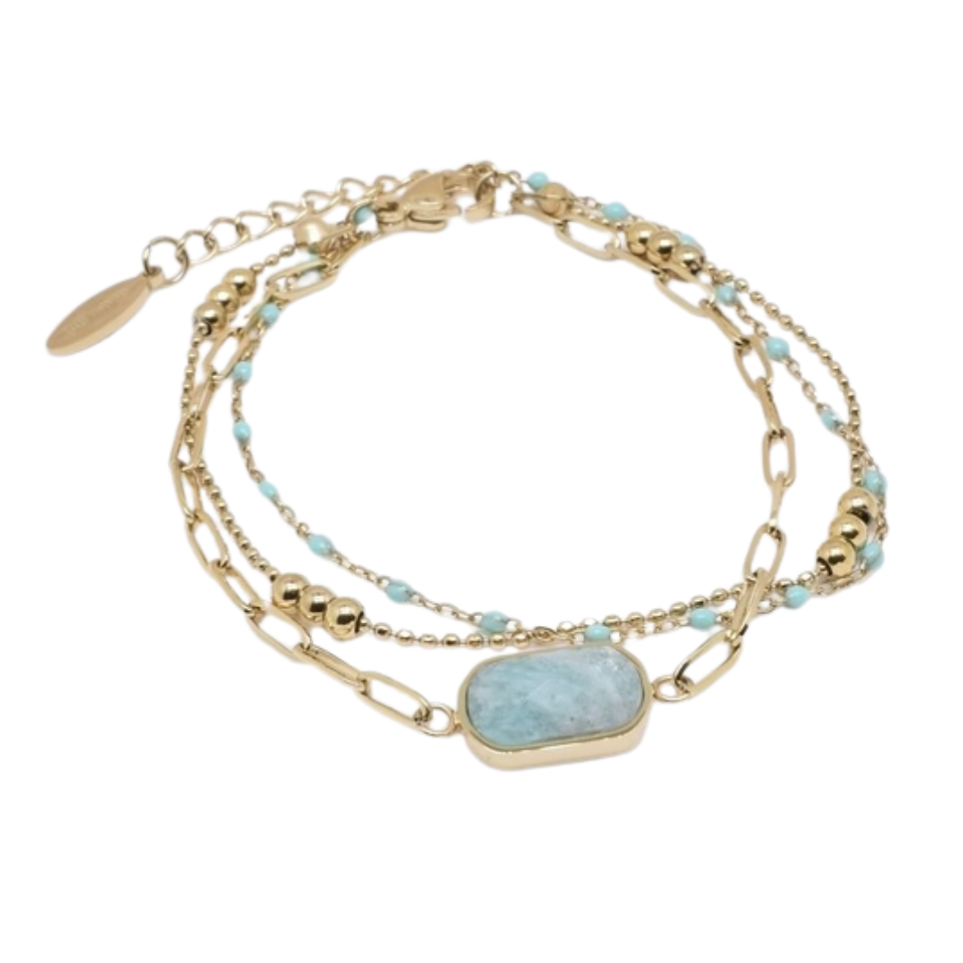 Kapyco Paris Amazonite, Triple Row Gold Braclet. S/M