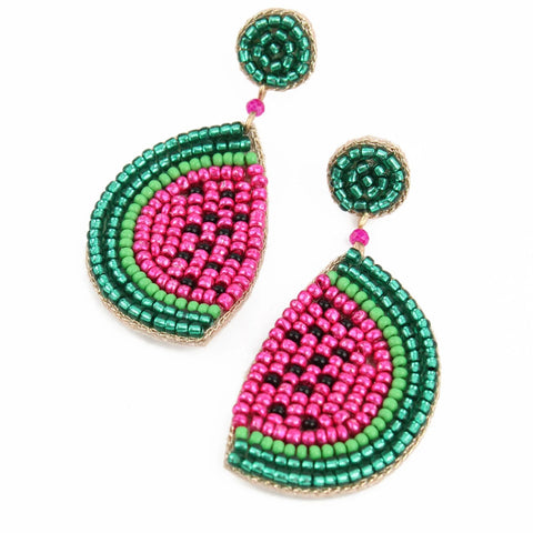 My Doris Hand Beaded Watermelon Sparkle Stud Earrings