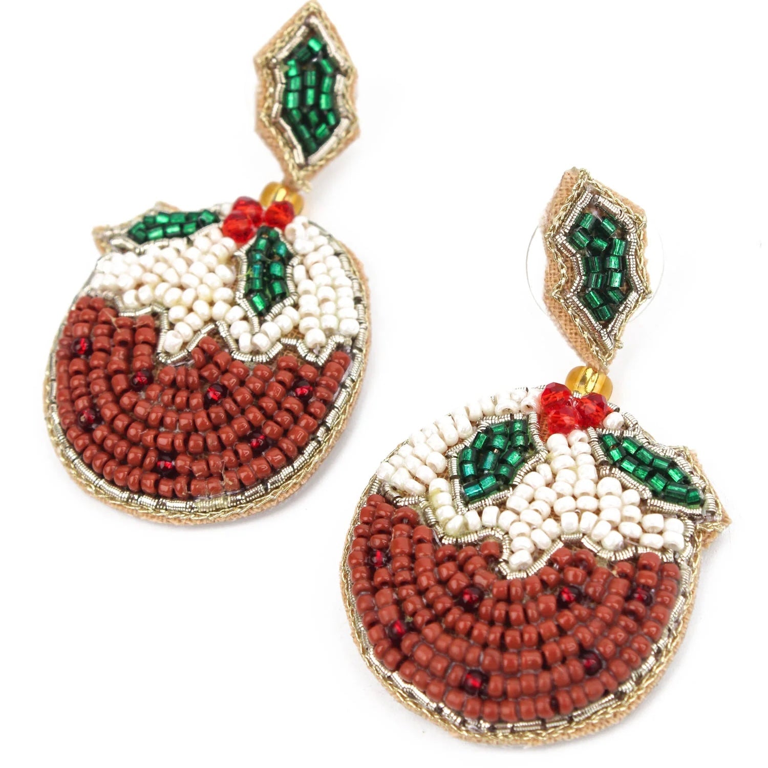 My Doris Hand Beaded Christmas Pudding Earrings