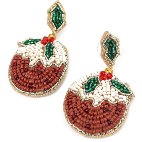 My Doris Hand Beaded Christmas Pudding Earrings