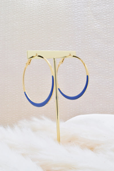 Kapyco Paris 46mm Blue Enamel Creole Gold Hoop Earrings