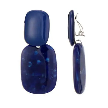 Belle Jewellery Blue Marbled Resin Statement Clip On Earrings
