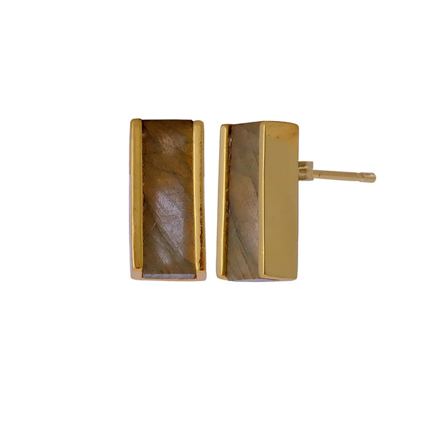 El Joyero Hand Made Labradorite, February Birthstone Bar Stud Earrings