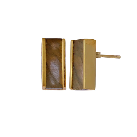 El Joyero Hand Made Labradorite, February Birthstone Bar Stud Earrings