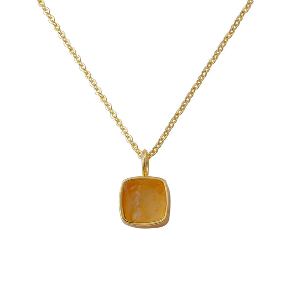El Joyero Raw Citrine Square Gemstone Necklace,, November Birthstone