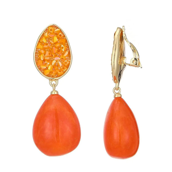 Belle Jewellery Orange Teardrop Clip On Statement Earrings