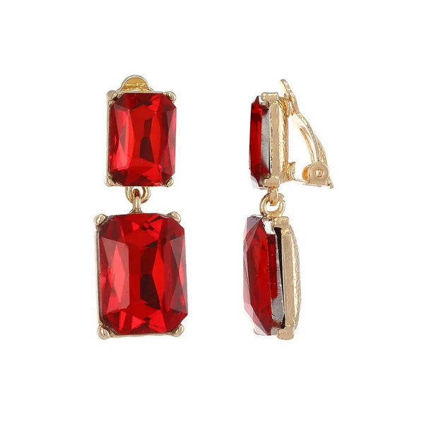 Belle Jewellery Red Crystal Clip On Statement Earrings