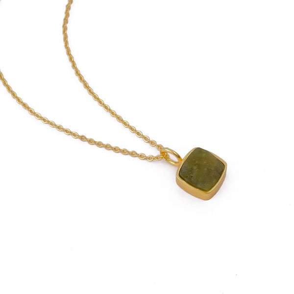 El Joyero Raw Peridot Square Gemstone Necklace, August Birthstone