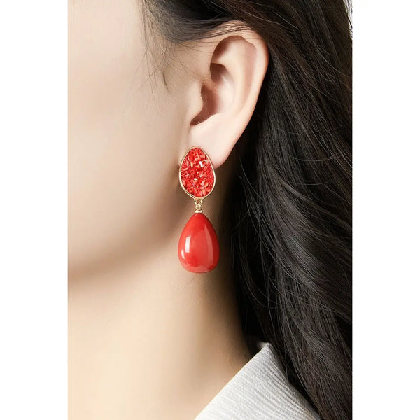 Belle Jewellery Coral Red Resin Statement Clip On Earrings
