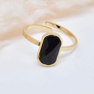 Kapyco Paris Black Agate Adjustable Gold Ring