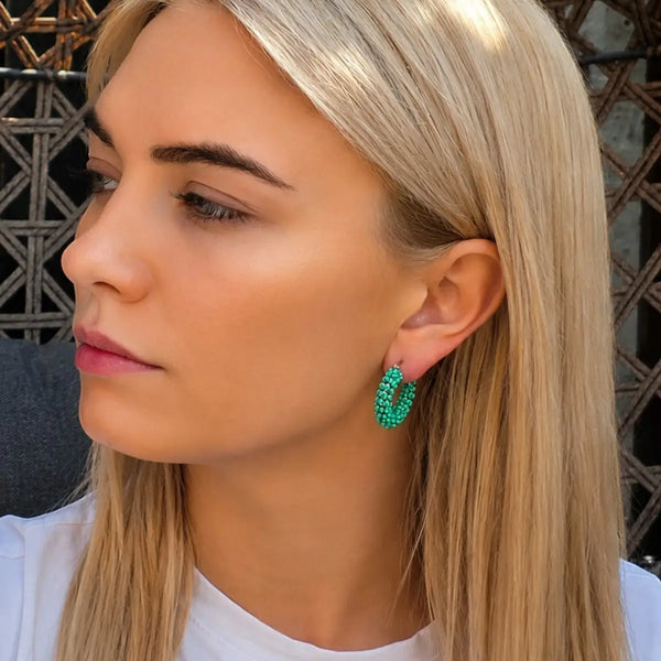 The Narratives Green Mini Beaded Hoop Earrings