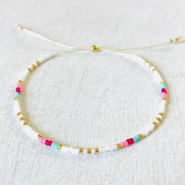Atteline White & Pink Miyuki Bead Bracelet