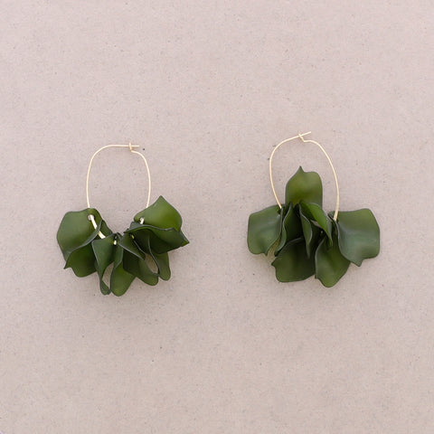 Sonata Green Resin Petal Statement Drop Earrings