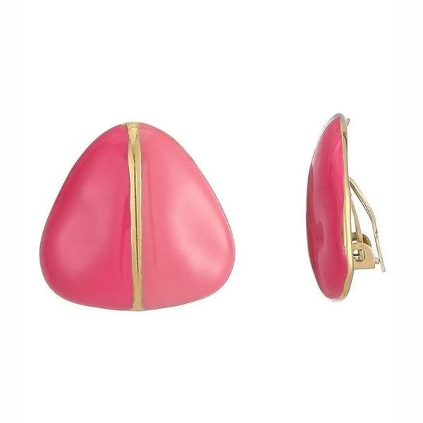Belle Jewellery Enamelled Pink Triangle Clip On Earrings