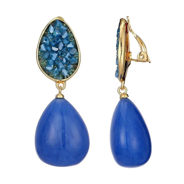 Belle Jewellery Blue Teardrop Clip On Statement Earrings