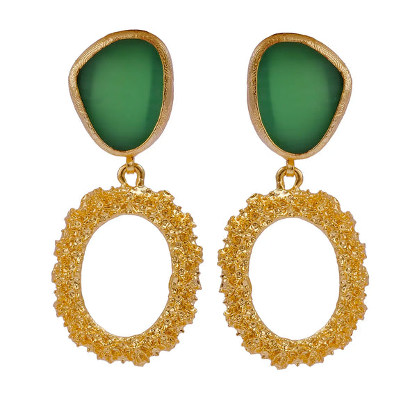 El Joyero Hand Made Statement Green Cat's Eye Gemstone Earrings