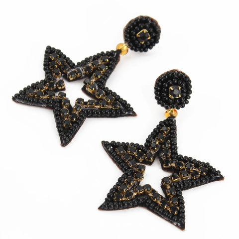 My Doris Statement Hand Beaded, Black Star Stud Earrings