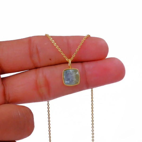 El Joyero Raw Aquamarine Square Gemstone Necklace, March Birthstone