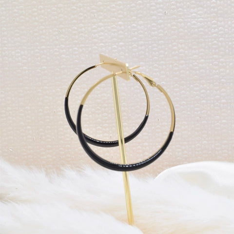 Kapyco Paris 46mm Black Enamel Gold Hoop Earrings