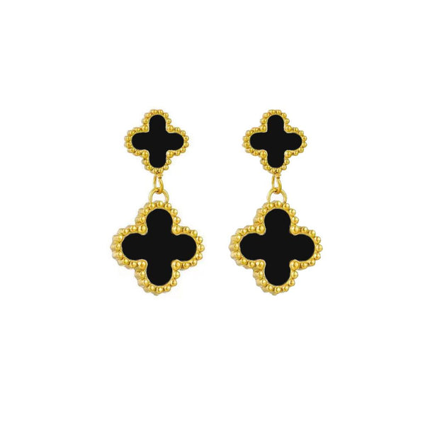 Last True Angel Black Double Clover Drop Earrings