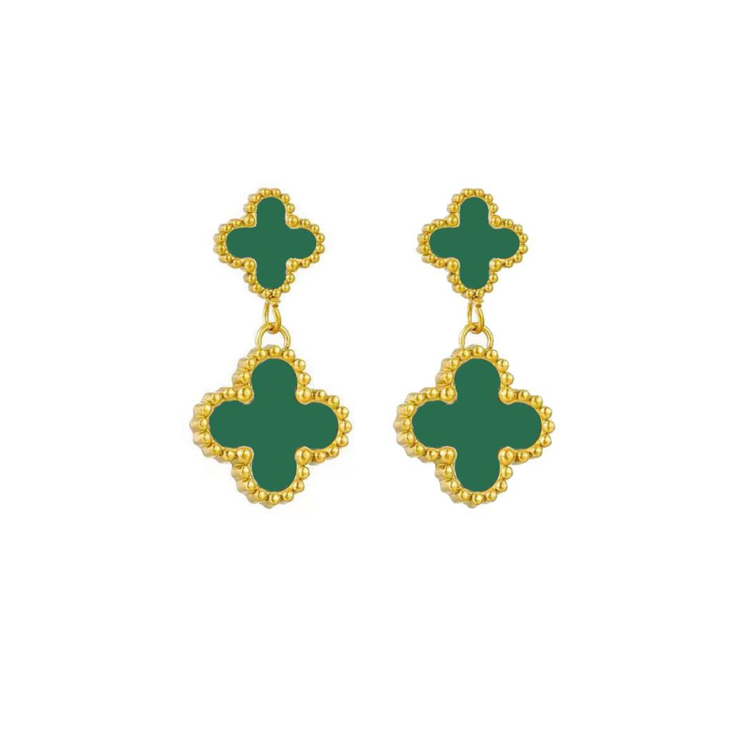 Last True Angel Green Double Clover Drop Earrings