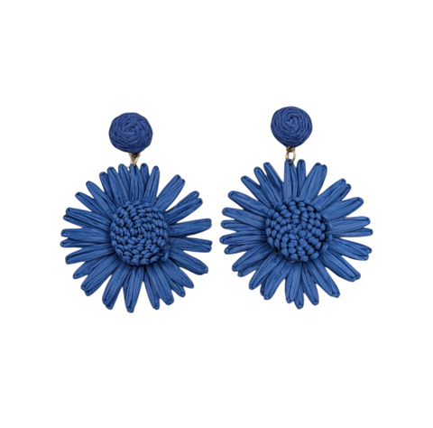 Last True Angel Blue Raffia Statement Stud Earrings