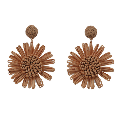 Last True Angel Camel Brown Statement Raffia Stud Earrings