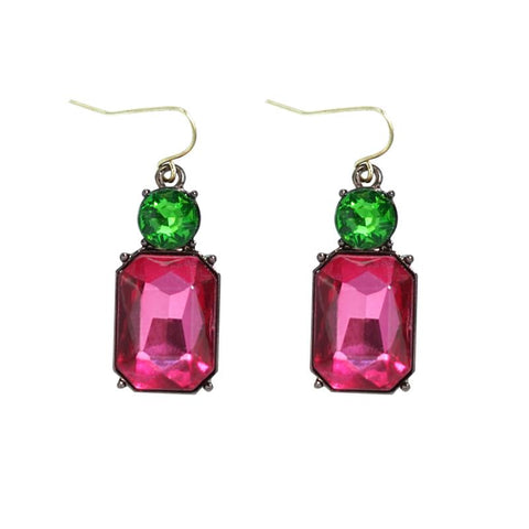 Last True Angel Hot Pink & Lime Green Crystal Drop Earrings