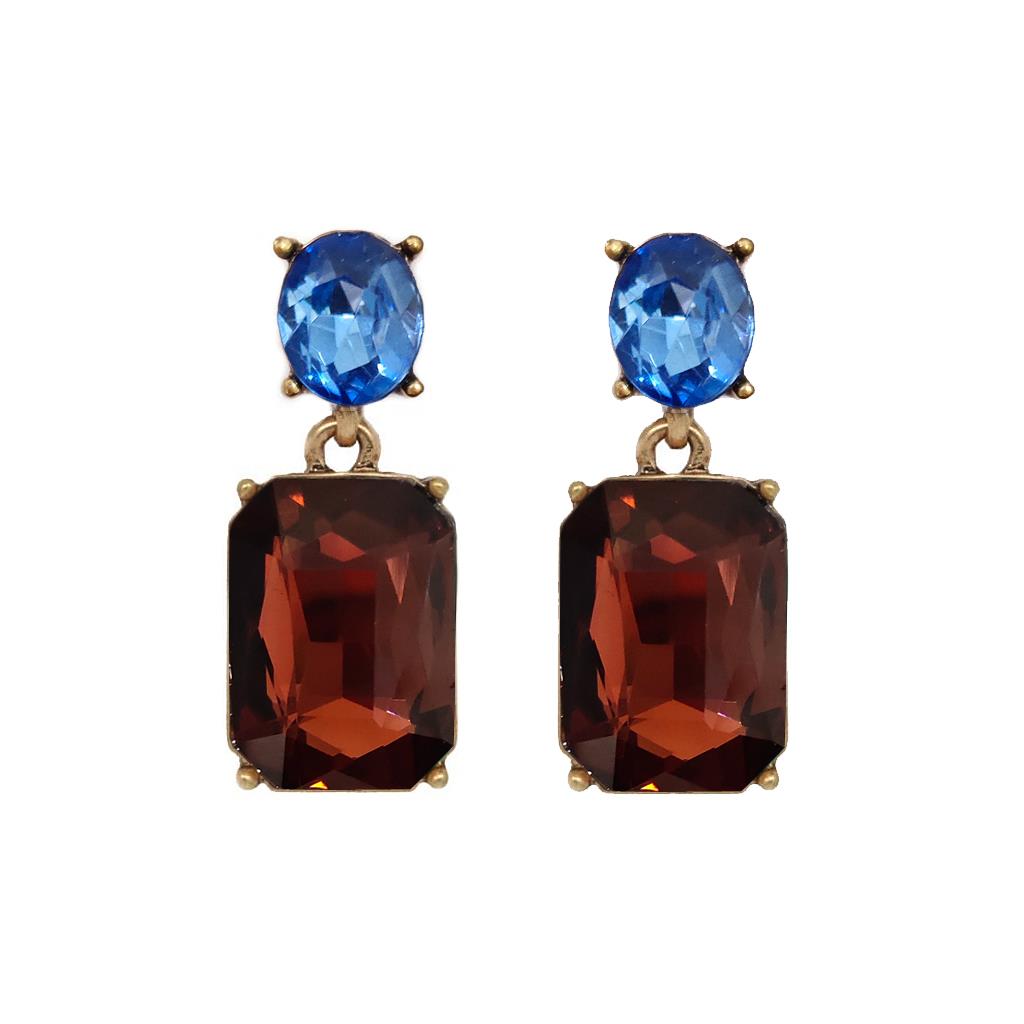 Last True Angel Burgundy & Blue Crystal Stud Earrings