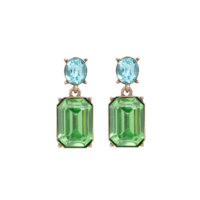 Last True Angel Green & Sky Blue Crystal Gem Stud Earrings