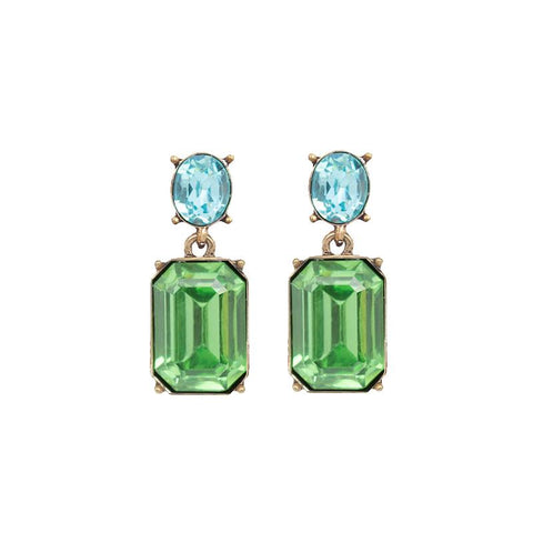 Last True Angel Green & Sky Blue Crystal Gem Stud Earrings