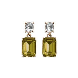 Last True Angel Olive Green & Clear Crystal Stud Earrings