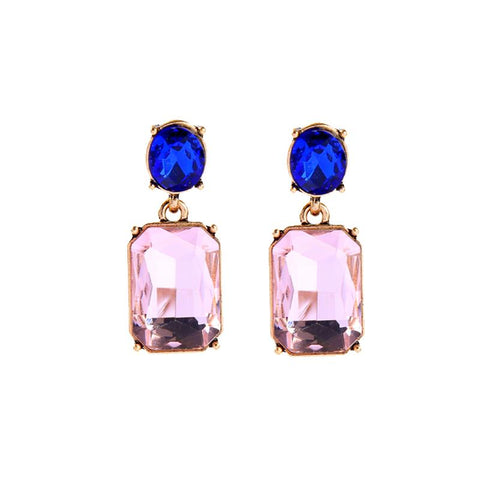 Last True Angel Blush Pink & Royal Blue Crystal Gem Stud Earrings