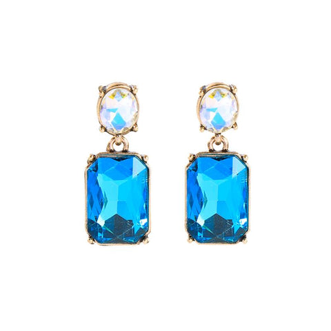 Last True Angel Turquoise & Aurora Borealis Crystal Gem Stud Earrings