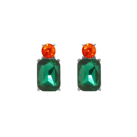 Last True Angel Emerald Green & Orange Crystal Stud Earrings
