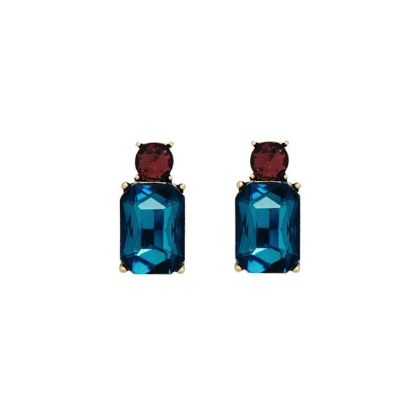 Last True Angel Mini Petrol Blue & Burgundy Crystal Stud Earrings