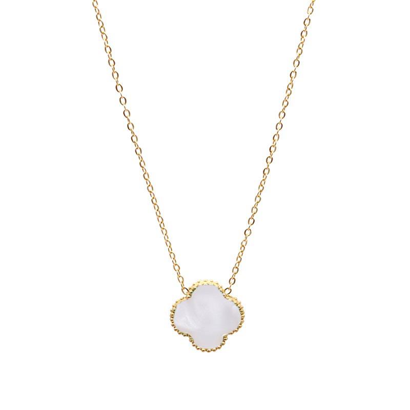 Last True Angel Mother Of Pearl Double Sided Clover Necklace