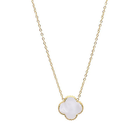 Last True Angel White Mother Of Pearl Double Sided Clover Necklace
