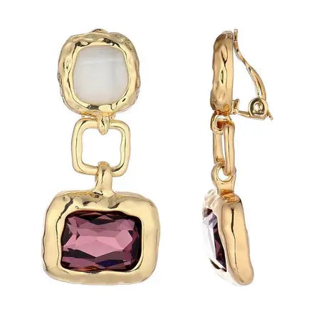 Belle Jewellery Burgundy & Ivory Crystal Clip On Statement Earrings