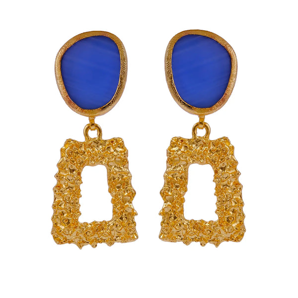 El Joyero Hand Made Statement Blue Cat's Eye Gemstone Earrings